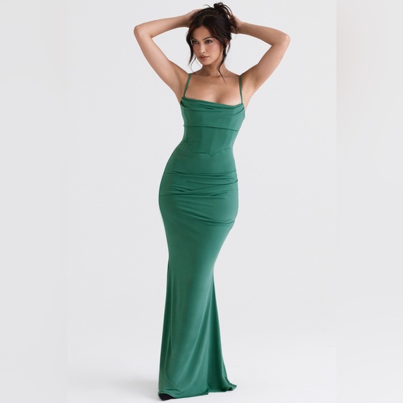 HOUSE OF CB ‘Milena’ Forest Green Corset Maxi Dress - Picture 8 of 15